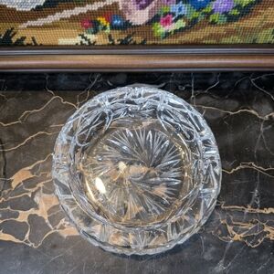 Heavy Cut Glass Crystal Ashtray | Vintage MCM Starburst Bohemian Style Bar Decor